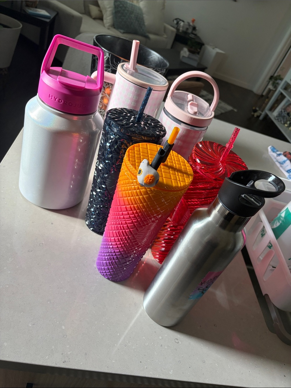 HydroJug White Bottle with Pink Handle and Lid